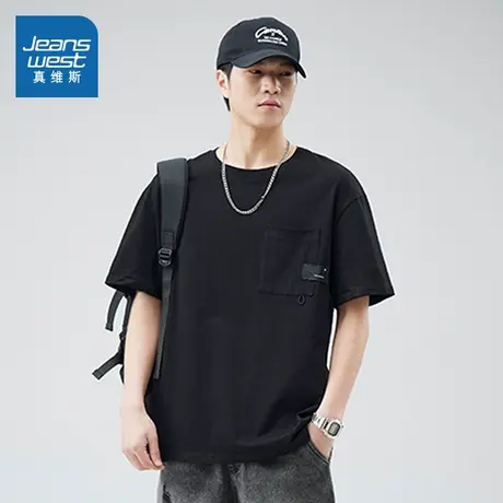 LE真维斯男装体恤2025春季新款 男款简约口袋设计短袖宽松T恤上衣图片