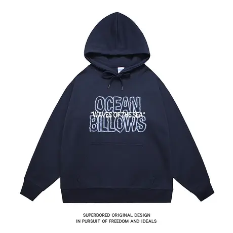 美式休闲复古潮流字母卫衣男秋冬季新款小众设计感情侣装宽松上衣商品大图