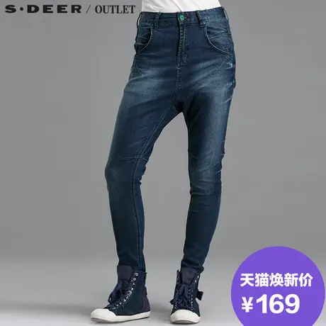 sdeer圣迪奥女装2017秋装休闲随性低裆拼接牛仔长裤S15180848图片