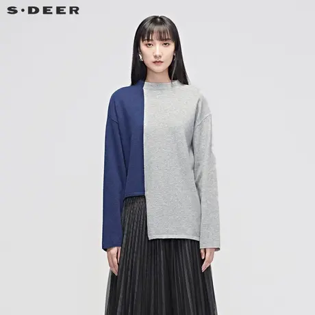 sdeer圣迪奥女装秋冬个性不规则撞色拼接针织衫毛衣S20383520图片
