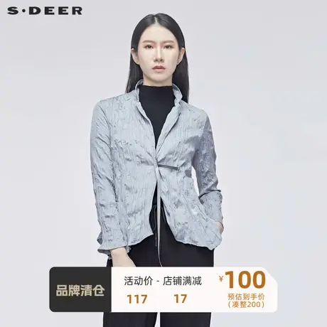 sdeer圣迪奥女装春新款平练褶皱休闲街头西装外套S20182201图片