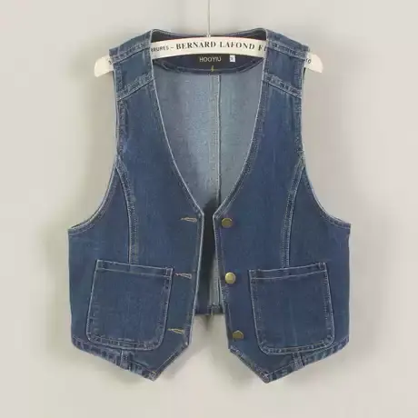 牛仔马甲女2025夏季新款v领口袋无袖背心超短上衣春秋外搭配裙子商品大图