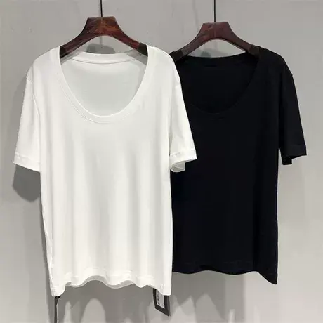 大领口U领露锁骨短袖T恤女夏季韩版宽松大码打底衫内搭正肩上衣潮商品大图