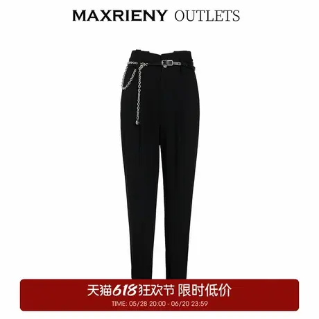 【奥莱】MAXRIENY链条哈伦裤女春季黑色休闲九分长裤商品大图