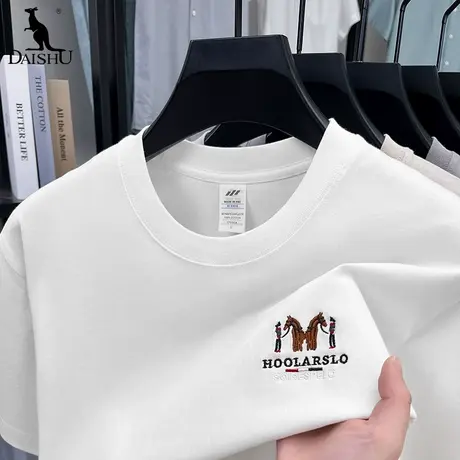 Dai Shu/袋鼠夏季新款长绒棉短袖T恤男士圆领刺绣宽松百搭男装T恤图片