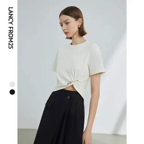 朗姿纯棉法式设计感小众别致上衣短袖女2024年夏新款气质时尚T恤图片