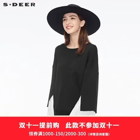 sdeer圣迪奥女甜美个性开衩设计撞色褶皱造型袖口针织衫S18483504🛠商品大图