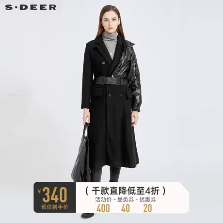 sdeer圣迪奥冬季时尚个性羽绒拼接收腰长款毛呢大衣女S20481836🚛商品大图