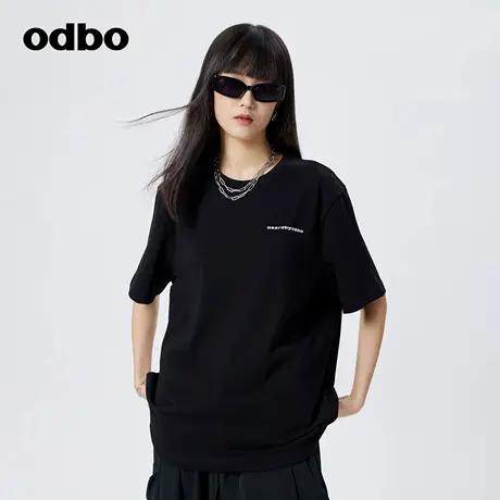 odbo 情侣款圆领短袖t恤女夏季新品字母印花宽松套头上衣潮图片
