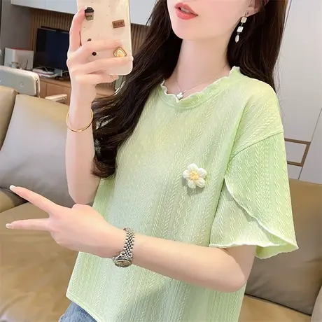 小个子短袖t恤女夏季2024新款韩版宽松设计感小众大码女装上衣服图片