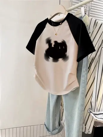 hiphop甜酷风修身短袖女夏季大码插肩袖短款t恤ins潮百搭设计上衣图片