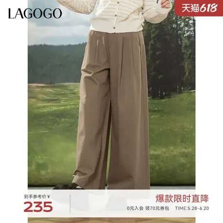 LAGOGO简约宽松休闲裤女拉谷谷2025年春季新款美拉德通勤阔腿裤商品大图