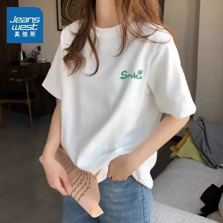 KMV真维斯白纯棉短袖t恤女夏季2025新款宽松百搭打底衫内搭上衣潮图片