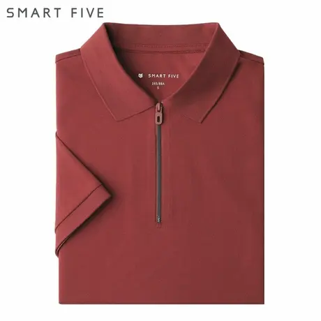 酒红色拉链款polo衫男生短袖商务休闲马球衫翻领t恤夏季透气上衣图片