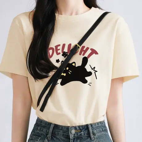 KWV真维斯纯棉短袖t恤女夏2025新款女士半袖胖mm大码女装上衣女夏商品大图