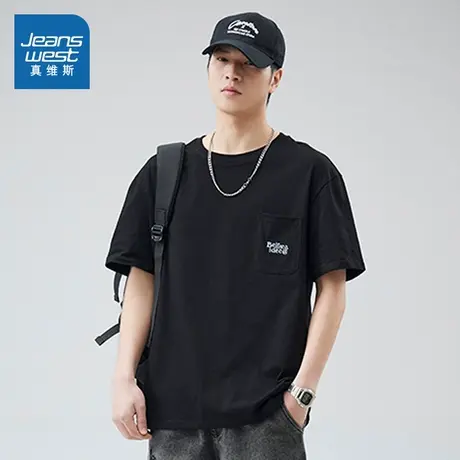 LE真维斯男装体恤2025春季新款 时尚男款胸前刺绣宽松圆领短袖T恤图片