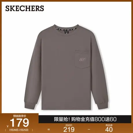 斯凯奇2025年新款宽松休闲针织长袖男士T恤套头衫运动卫衣百搭图片