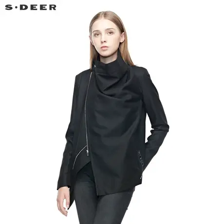 sdeer圣迪奥女装堆堆领字母贴布裁剪不规则摆短款外套S19382239图片