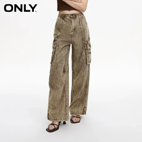 ONLY奥莱春季复古做旧水洗高腰宽松阔腿休闲裤女图片