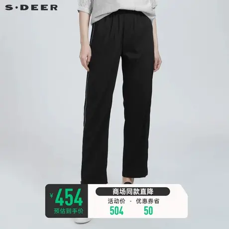 sdeer圣迪奥女装夏装个性松紧拉链拼接黑色阔腿直筒长裤S21280848图片