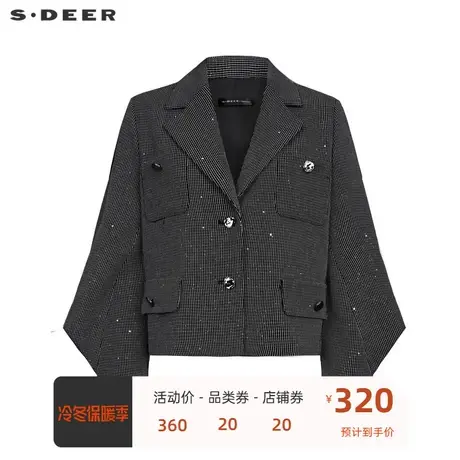 sdeer圣迪奥女装复古西装领格纹宫廷袖外套S23362201➗商品大图