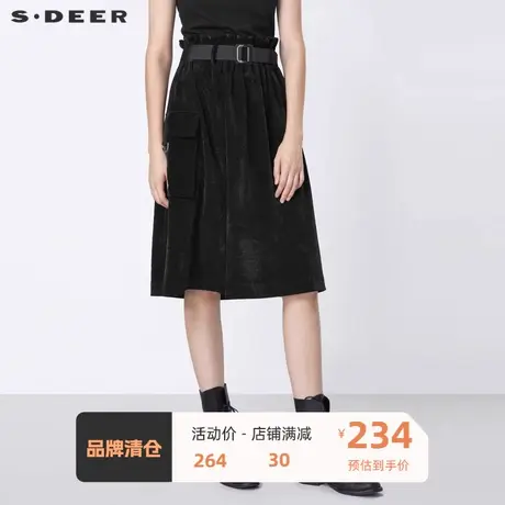 sdeer圣迪奥女装复古松紧木耳边灯芯绒长裙S21361119商品大图