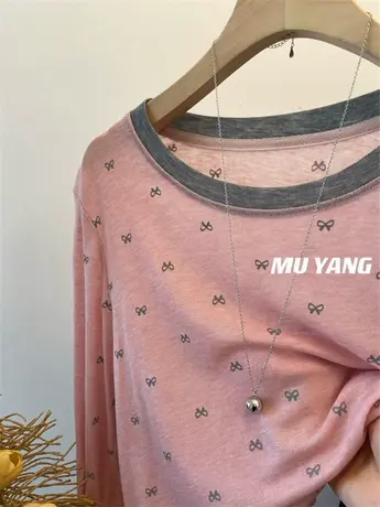 弹力很好！满身撞色蝴蝶结防晒衬衣长袖面膜薄款夏季上衣T恤女夏商品大图