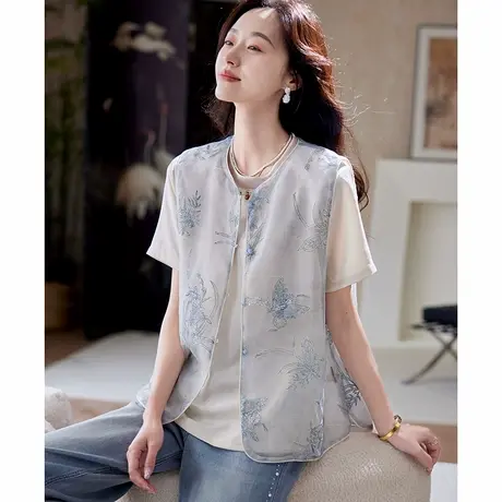 宝诗黎圆领刺绣镂空马甲女2025夏季国风气质减龄显瘦百搭马夹外套商品大图