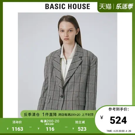 Basic House/百家好2021秋冬新款韩版时尚条纹西装外套女HVJK727B图片