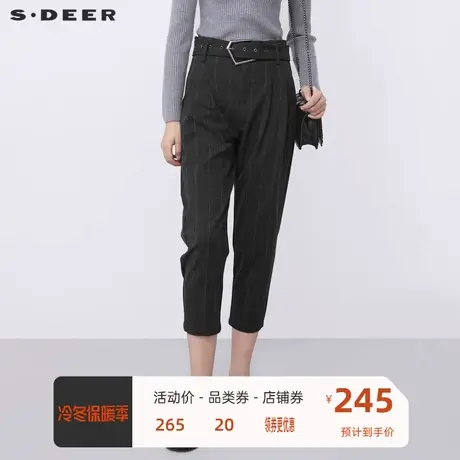 sdeer圣迪奥女装时尚高腰撞色格纹插袋九分裤S21380842🚁商品大图