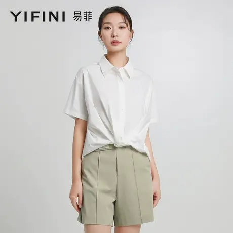 [专柜同款]Yifini/易菲时尚宽松套头翻领衬衫女夏装新款上衣图片