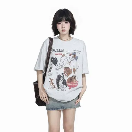 YEP复古印花短袖t恤女春夏2025新款美式潮牌半袖宽松街头百搭上衣图片