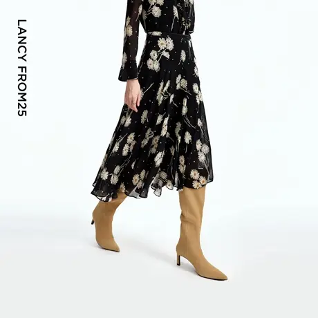 朗姿a字大摆不规则半身裙气质设计感碎花长款半裙2025年秋季新款商品大图