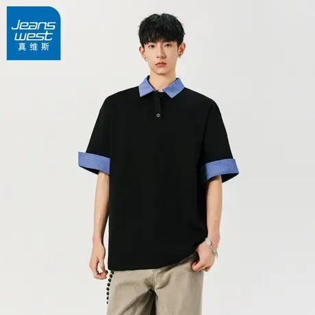 N5真维斯短袖t恤男翻领POLO衫2025夏季新款时尚拼接男士半袖上衣图片