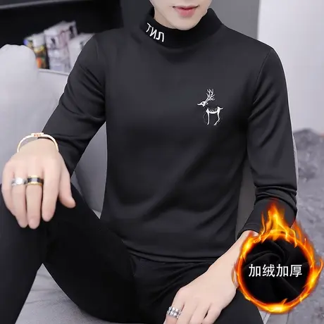 男士长袖T恤高领冬季男装加绒冬装加厚秋衣保暖衣打底衫学生卫衣图片
