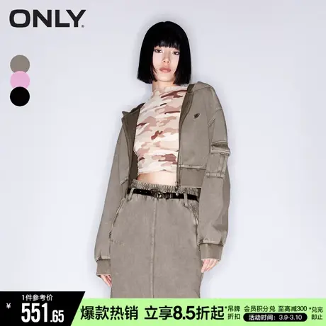 ONLY夏季潮流休闲双向拉链口袋连帽短款卫衣女|12419R008图片
