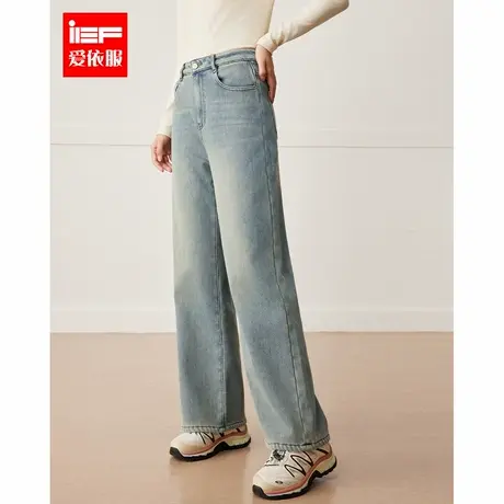 IEF/爱依服长裤2024冬季新款韩版休闲通勤百搭加绒保暖牛仔阔腿裤商品大图