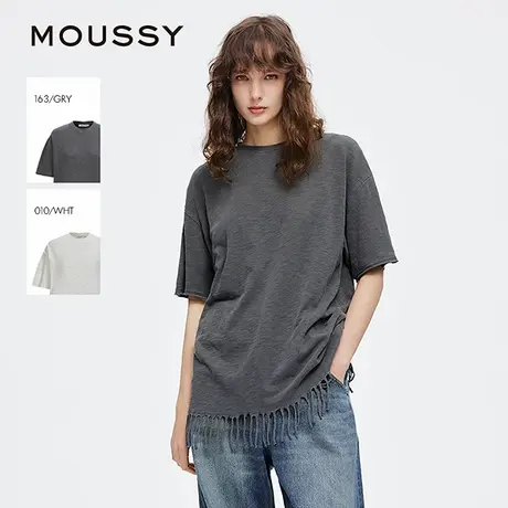 MOUSSY 2025夏季新品复古休闲纯色下摆流苏短袖T恤028ISA80-2021图片