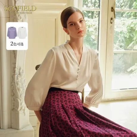 Scofield女装通勤商务静奢风衬衫气质V领七分袖上衣夏季上衣图片