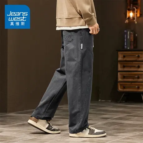 KZ真维斯纯棉工装直筒休闲长裤男士松紧腰抽绳2025新款男装春秋季商品大图