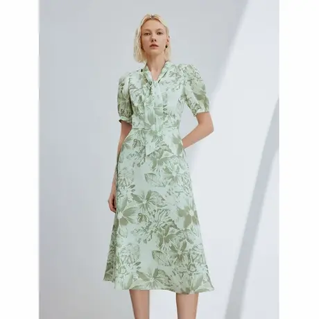 朗姿2024年夏季新款法式设计感飘带薄荷曼波连衣裙高级感气质裙子商品大图