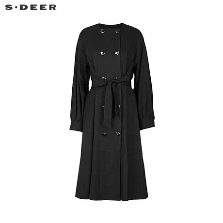 sdeer圣迪奥女装时尚圆领双排扣收腰长款风衣S243Z1801商品大图