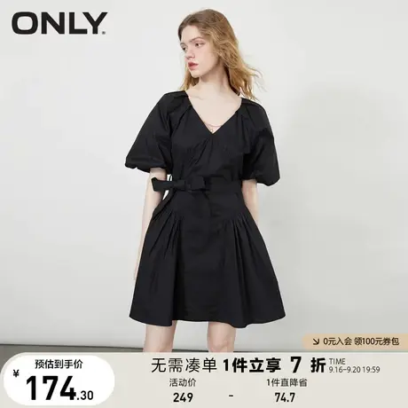 ONLY奥莱夏季设计感插肩泡泡袖V领纯色连衣裙女图片