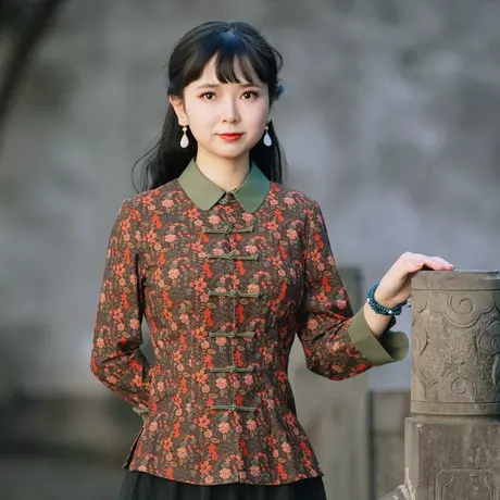 唐装女中国风中式盘扣上衣旗袍式复古时尚茶服棉麻外套中式女装商品大图