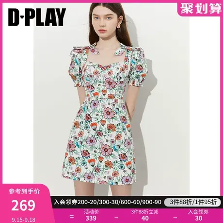 DPLAY2023夏度假风蔷薇花园复古宫廷领立体蝴蝶结印花连衣裙裙子商品大图