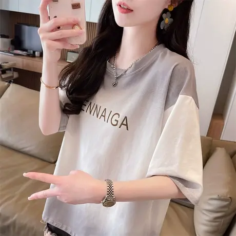 渐变色扎染短袖t恤女夏季韩版宽松大码女装个性小众设计感上衣服图片