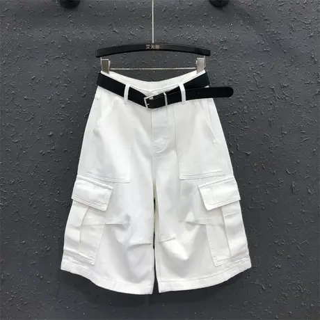 白色直筒高腰牛仔短裤女2025夏季新款帅气阔腿工装裤宽松五分裤潮图片