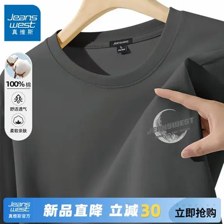 GV真维斯纯棉长袖t恤男2024新款美式oversize春秋大码男士打底衫C图片