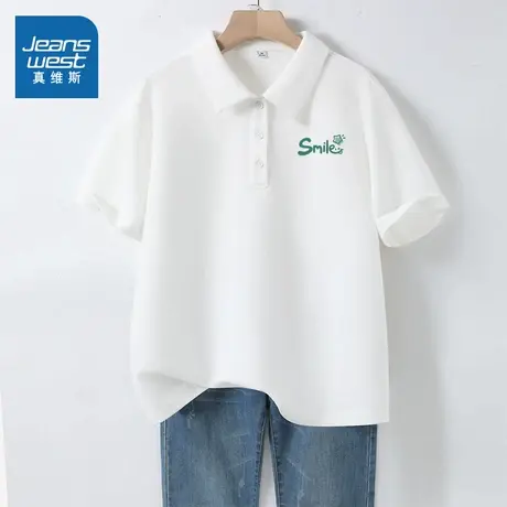 KMV真维斯短袖polo衫女2025新款夏季大码宽松显瘦休闲学院风上衣图片