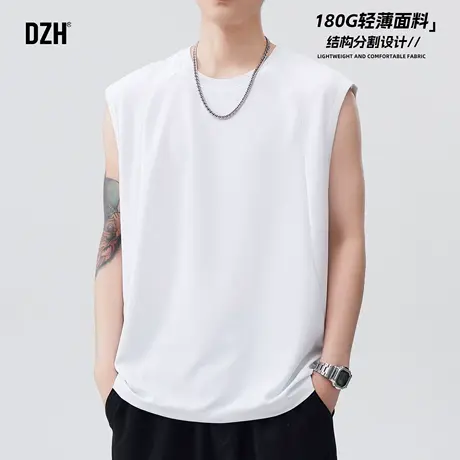 男士白色纯色背心男夏季运动无袖t恤砍袖上衣打底衫2025新款男装商品大图